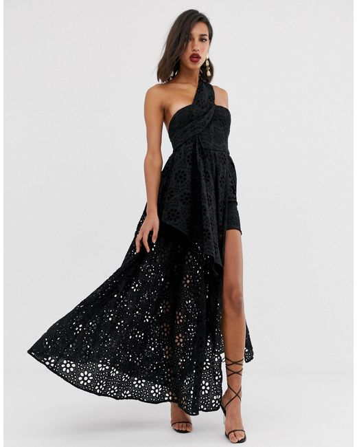 ASOS Black Broderie Dress With Maxi Skirt Overlay
