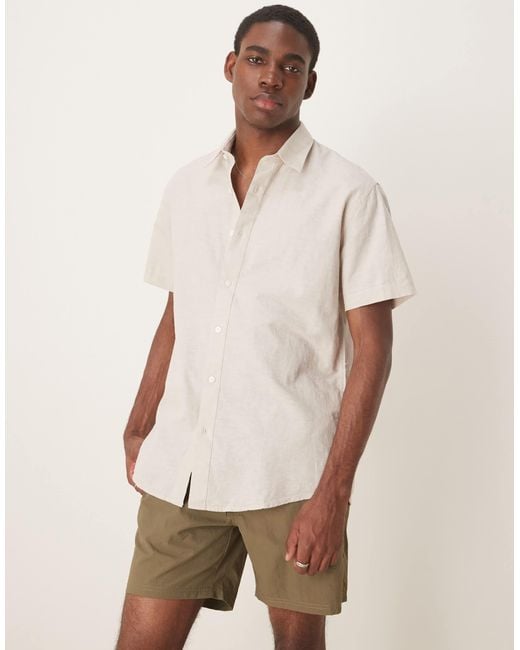SELECTED Natural Long Sleeve Grandad Collar Linen Blend Shirt for men