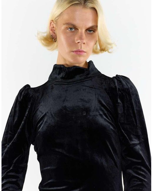 NARRATED Black Roll Neck Mini Dress With Shoulder Pad Detail