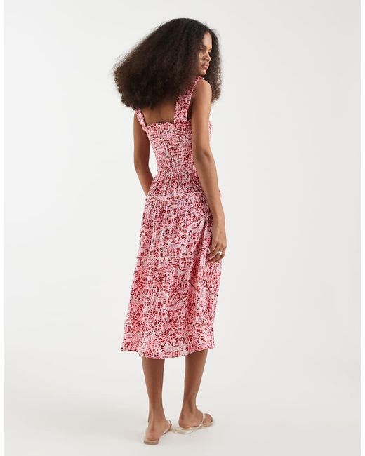 Vero Moda Sleeveless Shirred Bodice Tiered Midi Dress