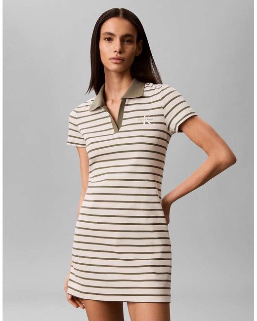 Calvin Klein Gray Monologo Rib Stripe Mini Dress