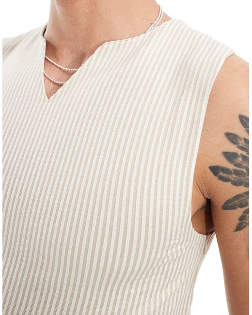 Camiseta sin mangas ajustada a rayas texturizadas ASOS de hombre de color White