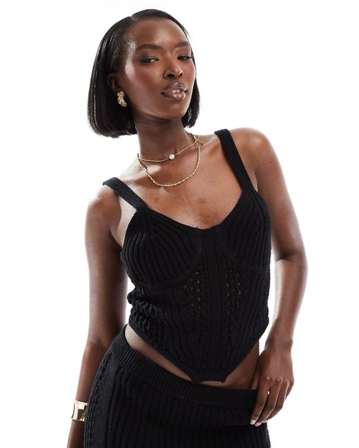 ASOS Black Knitted Crochet Corset Top Co-ord