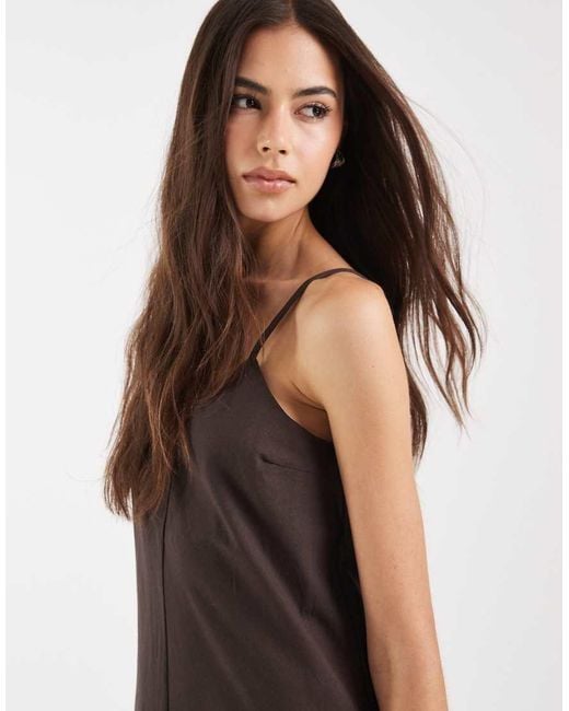 Vero Moda Brown Linen Look Cami Straps Midaxi Dress