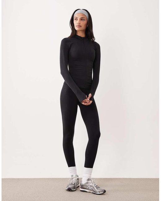 Tala Black Sculpt Seamless Zip Up Longline Jacket