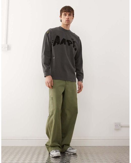 Aape By A Bathing Ape Gray Aape By A Bathing Ape Oversized Long Sleeve T-shirt for men