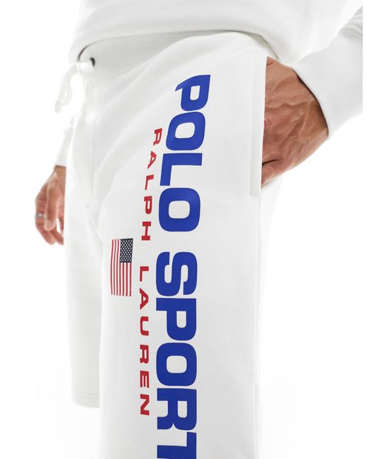Polo Ralph Lauren White Sport Capsule Logo Leg Sweat Shorts for men