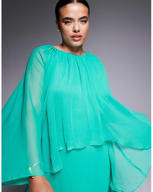 ASOS Blue Asos Design Curve Trapeze Overlay Chiffon Maxi Dress With Ruffles