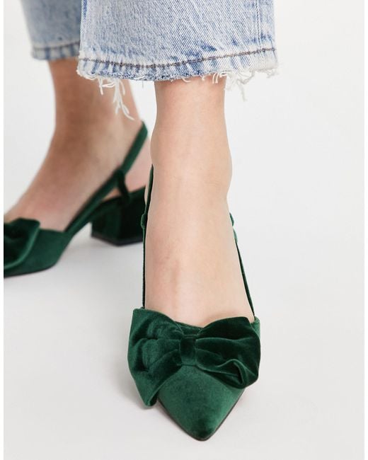 ASOS Green Suzy Bow Slingback Mid Heeled Shoes