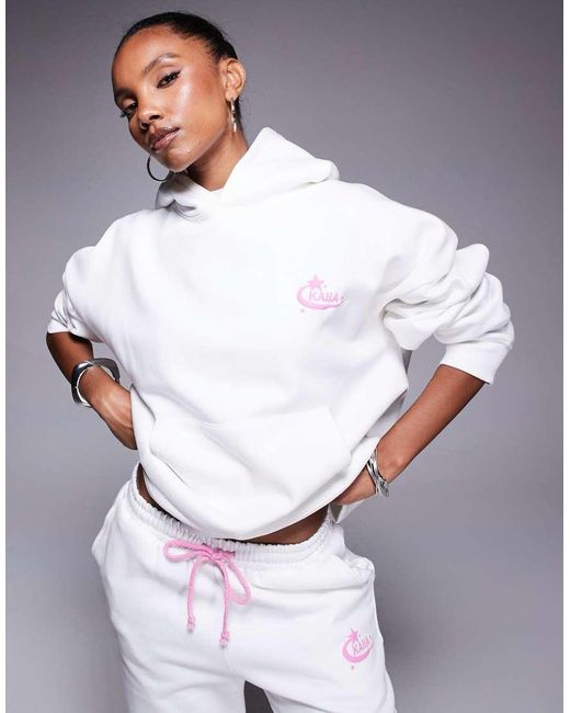 Kaiia White Cotton Rich Star Logo Back Graphic Hoodie