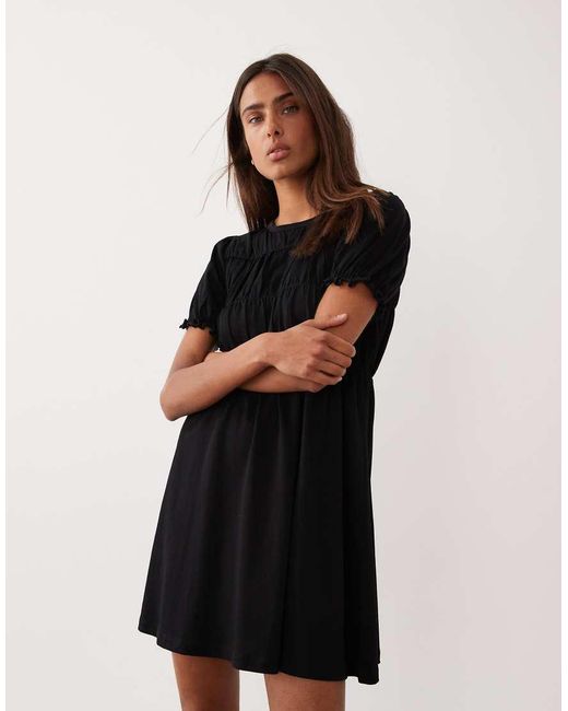 Miss Selfridge Black Shirred Smock Mini Dress