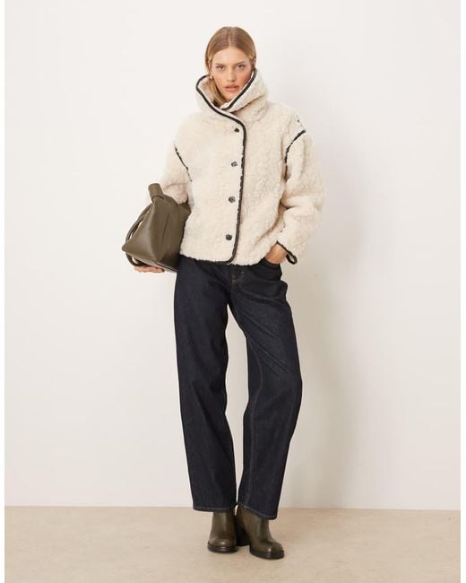 Gina Tricot Natural Faux Fur Borg Shearling Bonded Short Jacket