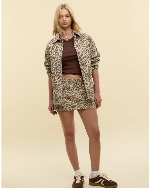 Stradivarius Natural Leopard Print Twill Jacket With Pockets