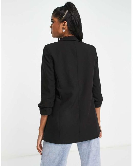 Pieces Black Ruched Sleeve Blazer