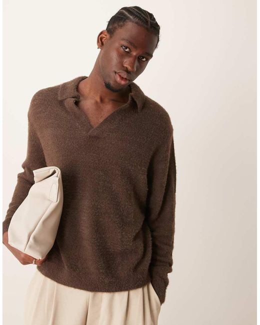 ASOS Brown Knitted Texture Notch Jumper for men