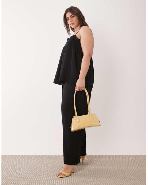 Nobody's Child Black Ruched Detail Linen Rich Cami Top Co-ord