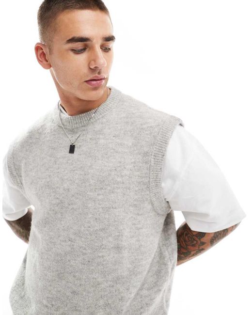 Jack & Jones Gray Fluffy Knitted Vest for men