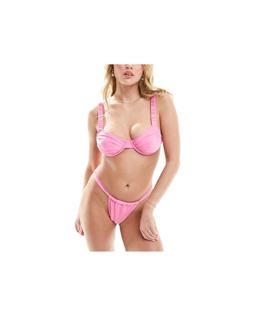 Miss Selfridge Pink Mix And Match Ruched Cup Detail Bikini Top