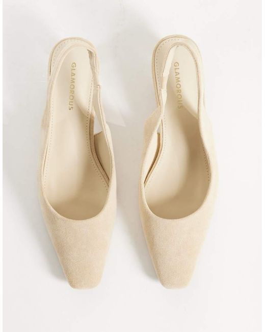 Glamorous White Slingback Kitten Heel Shoes