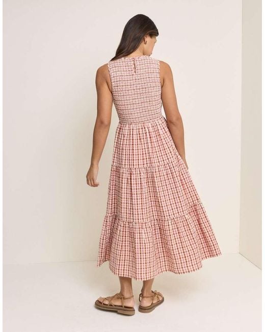 Nobody's Child Pink Gingham Shirred Charlie Midi Dress