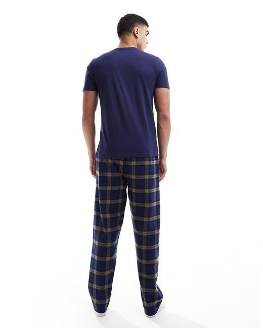 New Look Blue Woven Check Pyjama And T-Shirt Set for men