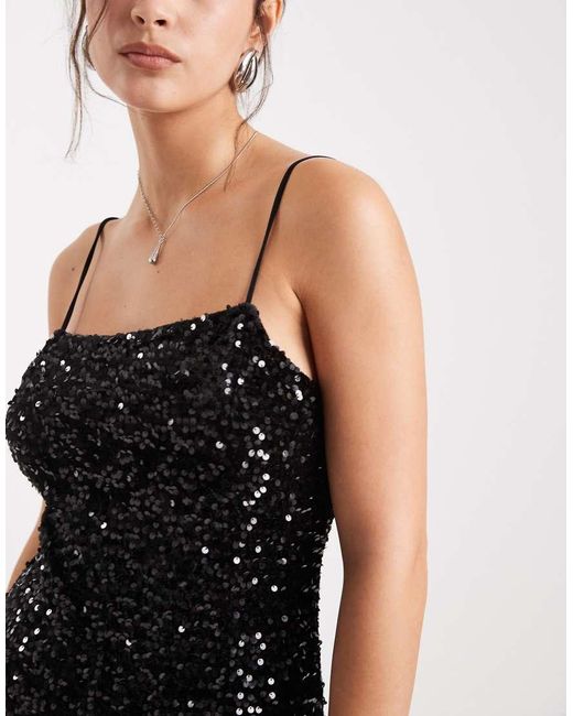 Pieces Black Sequin Cami Midi Dress