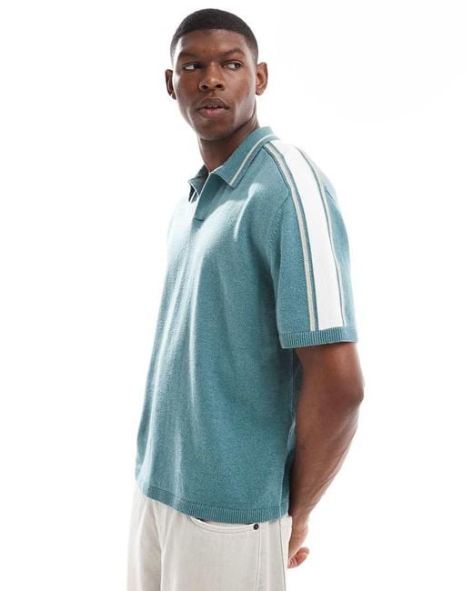 Hollister Blue Knitted Contrast Collar Preppy Polo Top for men