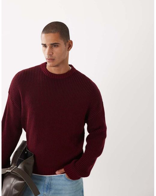 ASOS Red Oversized Knitted Ribbed Jumper for men