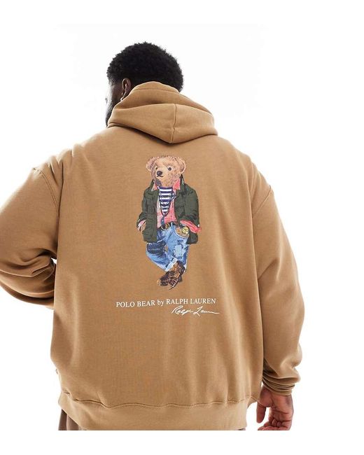 Polo Ralph Lauren Natural Big & Tall Explorer Bear Back Print Fleece Hoodie for men