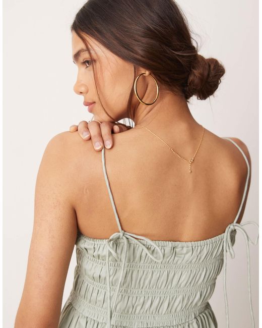 Robe longue satinée en coton avec buste froncé - vert sauge ASOS en coloris Natural