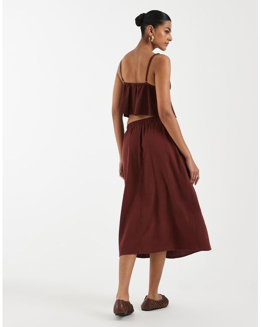 Vero Moda Red Linen Touch Midi Skirt Co-Ord