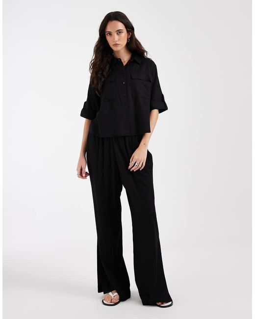 Aware Black Linen Blend High Waist Wide Leg Trouser Co-ord