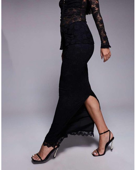 Wanderdoll Black Lacie Sculpting Lace High Waisted Maxi Skirt Co-Ord