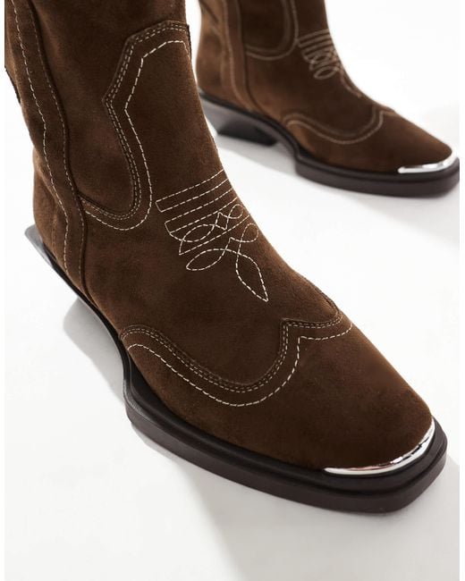 ASOS Brown Wide Fit Celeste Flat Western Knee Boots