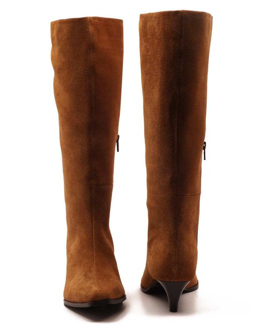 OFF THE HOOK Brown Fern Suede Leather Knee-High Kitten Heel Boots