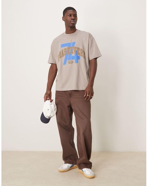 Camiseta Marrón Extragrande Con Estampado Gráfico De Ciudad En El Pecho De ASOS de hombre de color Brown