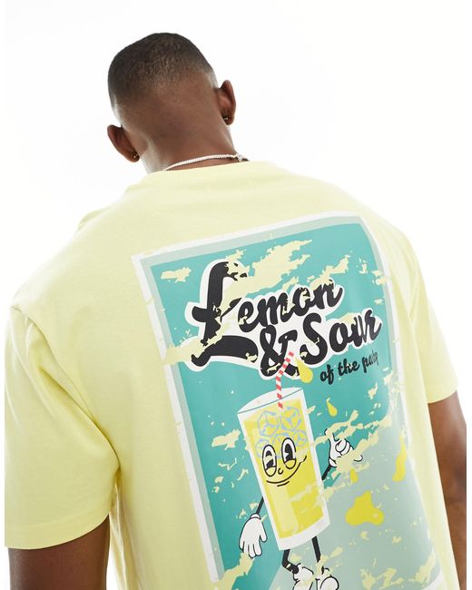 T-shirt squadrata gialla con stampa lemon & sour di Another Influence in Yellow da Uomo