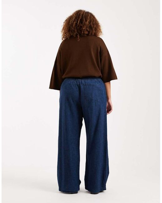 ASOS Blue Asos Design Curve Boxer Waist Wide Leg Denim Trouser