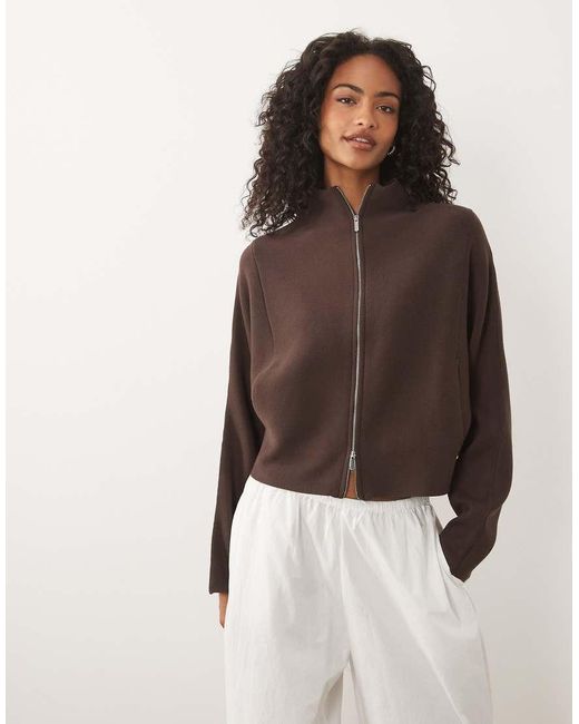 Gina Tricot Natural Knitted Zip Jacket