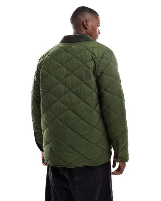 New Look Green Cord Collar Quilted Jacket for men