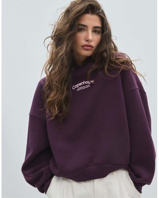 Stradivarius Purple Oversized Graphic Sweatshirt