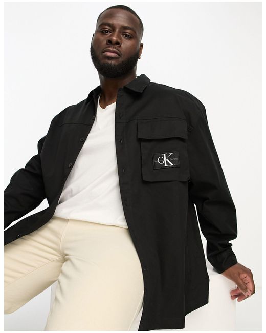 Calvin Klein Big & Tall Utility Logo Pocket Overshirt in Black for Men |  Lyst Australia