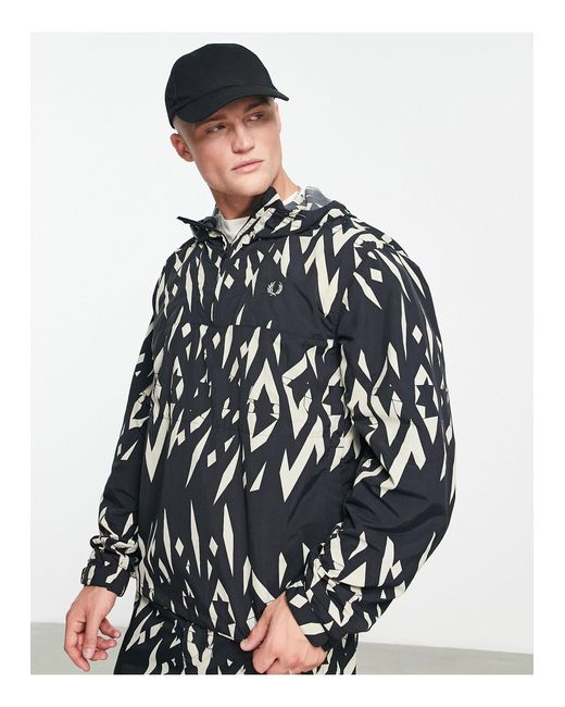 Fred Perry Printed Track Jacket in Black (White) for Men Lyst