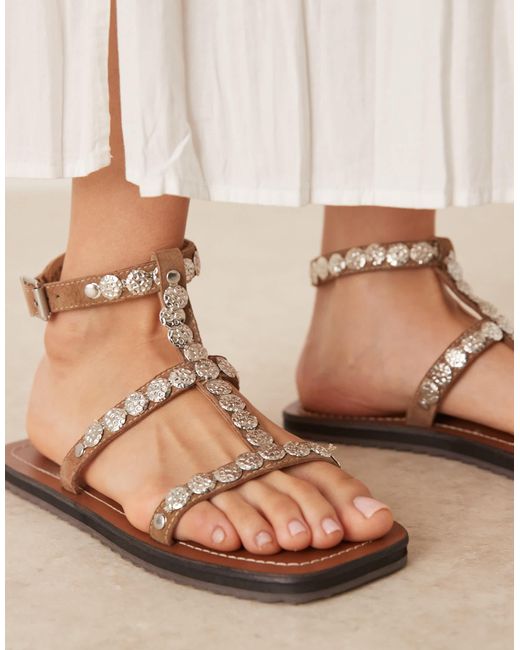 ASOS Natural Felix Metal Coin Flat Sandals