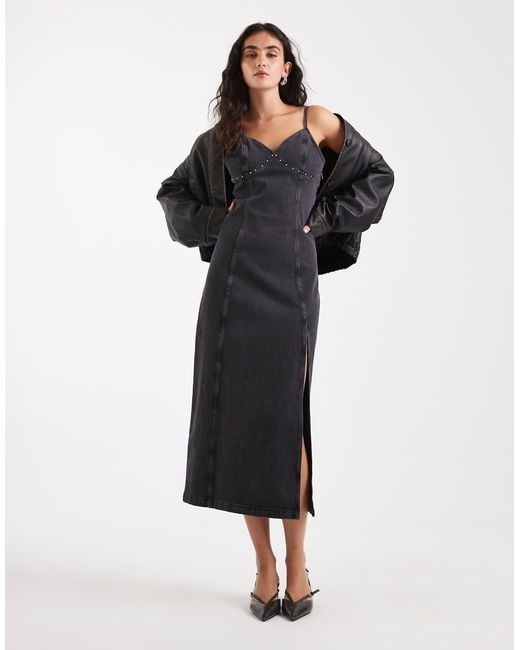 Tommy Hilfiger Black Studded Denim Maxi Dress