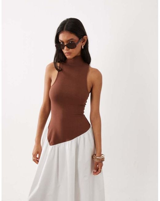 ASOS White Sleeveless High Neck Hybrid Maxi Dress