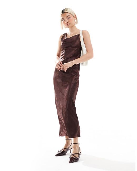 Miss Selfridge Brown Cowl Neck Satin Midi Slip Dress