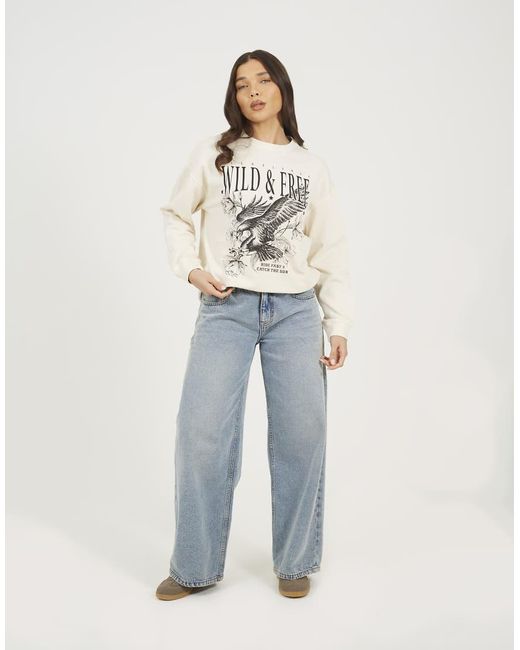 Brave Soul Natural Acid Wash Graphic Print Sweatshirt