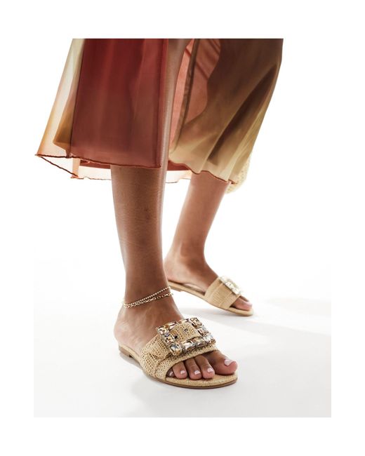 Steve Madden Brown – getaway – flache sandalen aus raffia mit verzierter schnalle