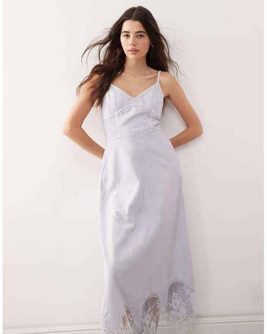Reclaimed Vintage Purple Denim Lace Insert Strappy Cami Midi Dress